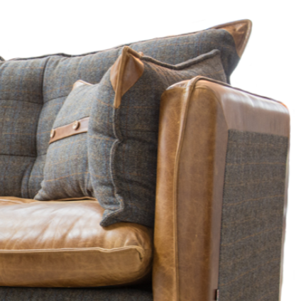 Regal Three Seater Sofa Uist Night Tweed and Brown Cerato Leather